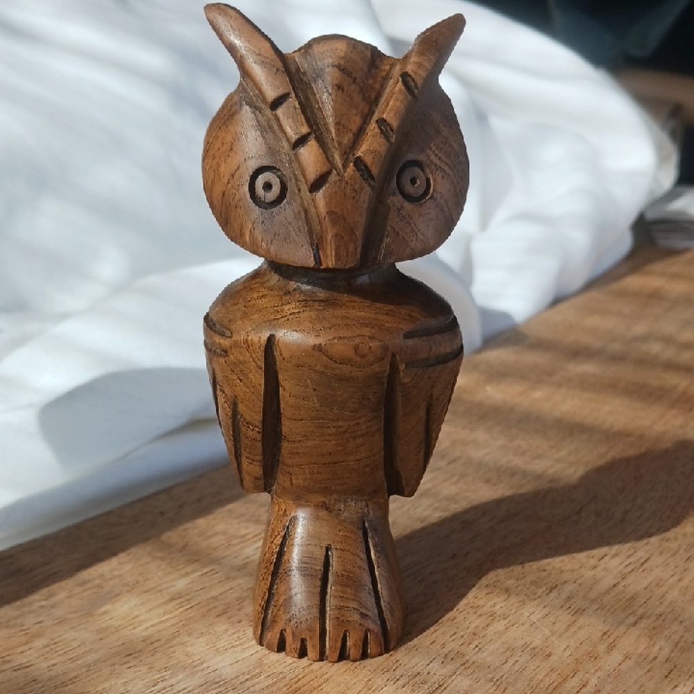 Carved Owl Folk Art Guayacan Wood